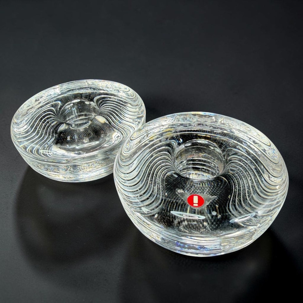 Iittala Maaru Aino Aalto Clear Glass Taper Candle Holder Set of 2 Finland Heavy